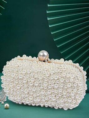 Women’s Pearl Beaded Clutch Purse | Bridal Wedding Evening Bag